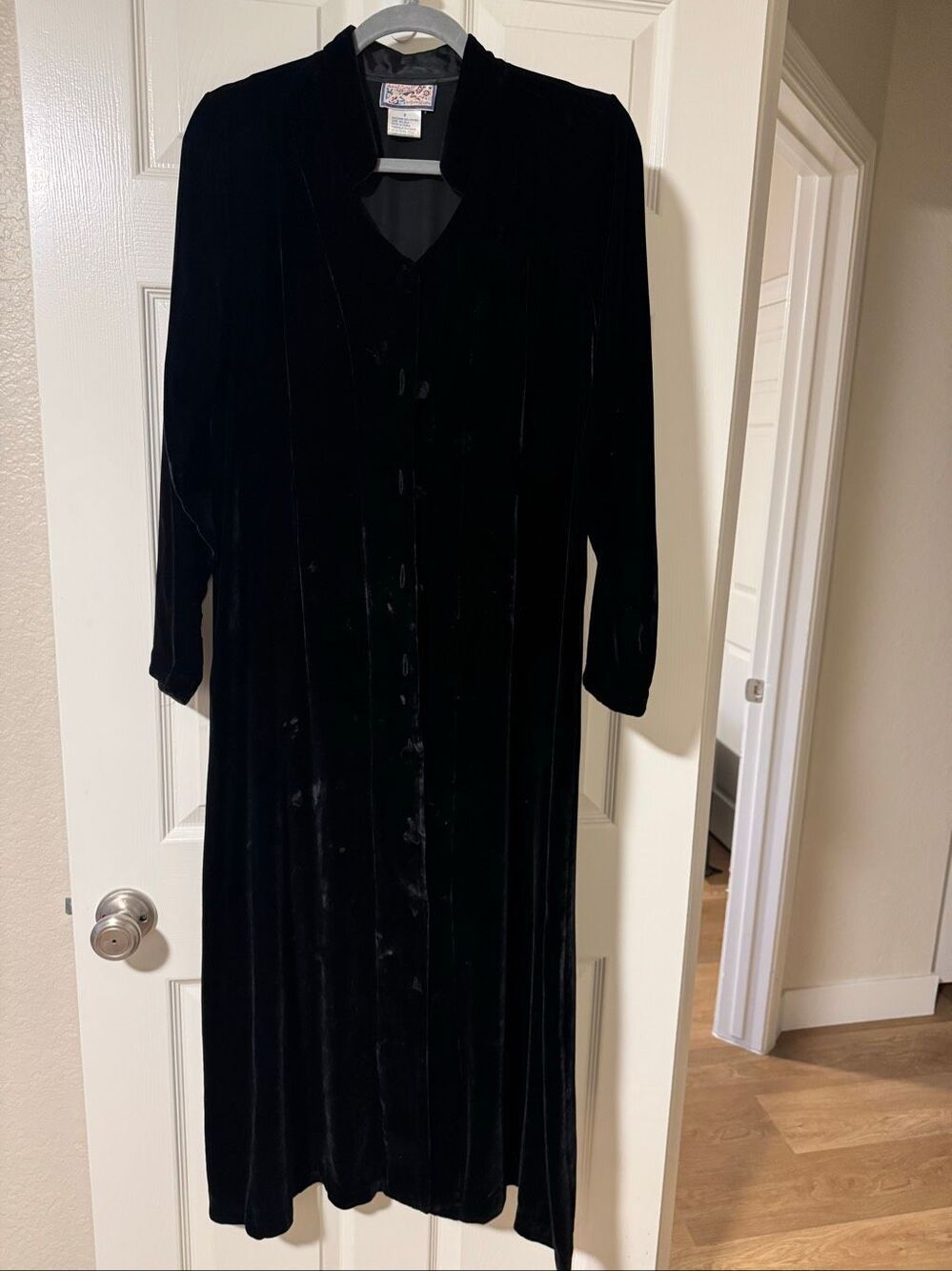 April Cornell Black Silk Blend Velvet Button Front Maxi Dress Size S